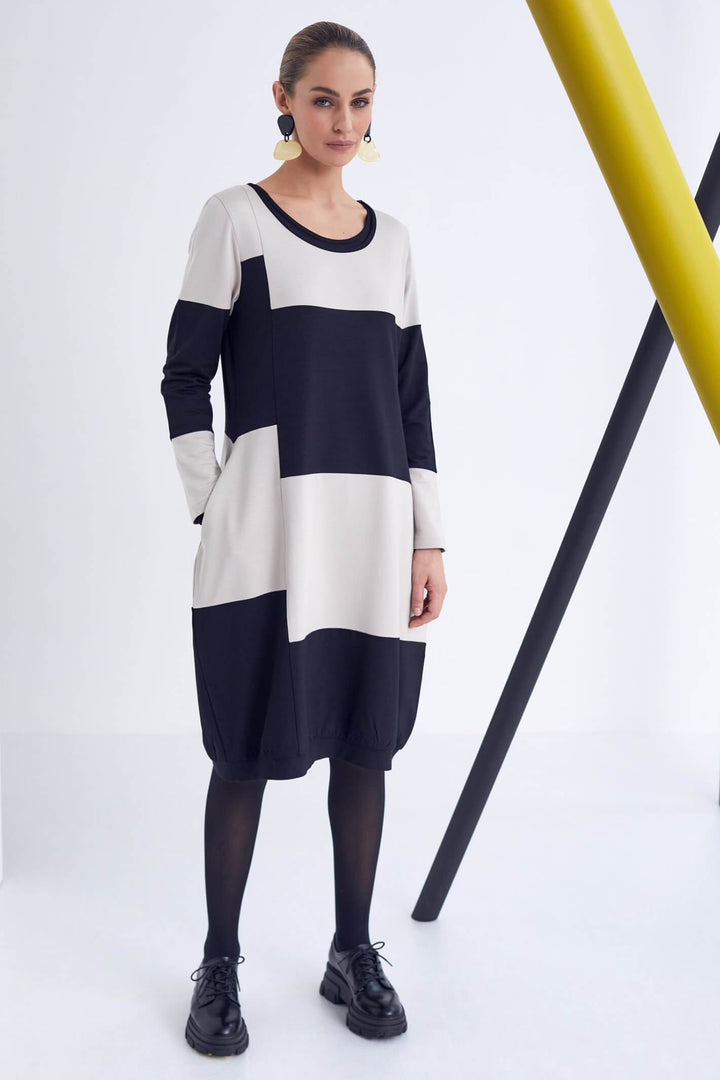 Naya NAW23125 Black Sand Block Stripe Dress - Olivia Grace Fashion
