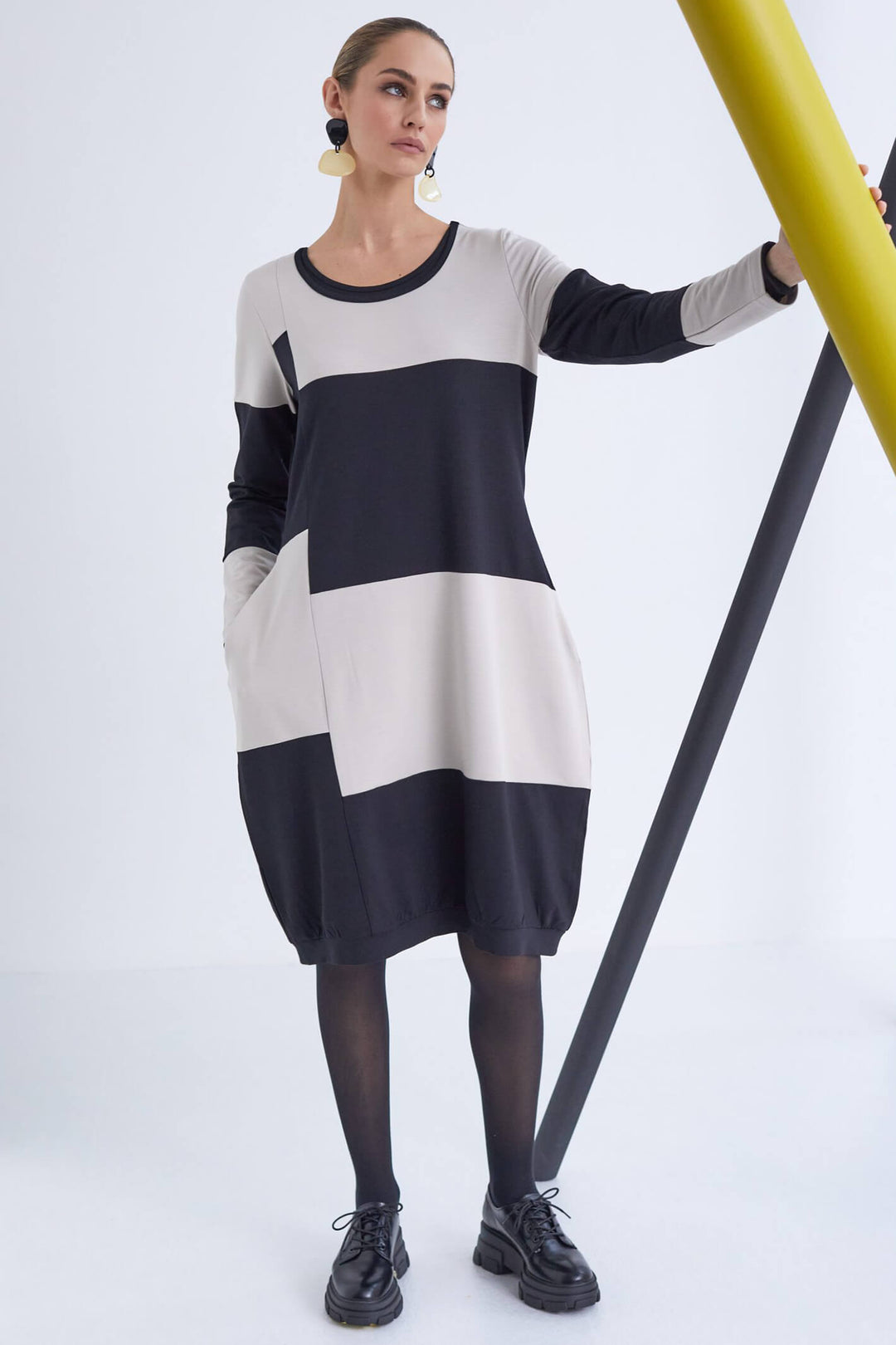 Naya NAW23125 Black Sand Block Stripe Dress - Olivia Grace Fashion