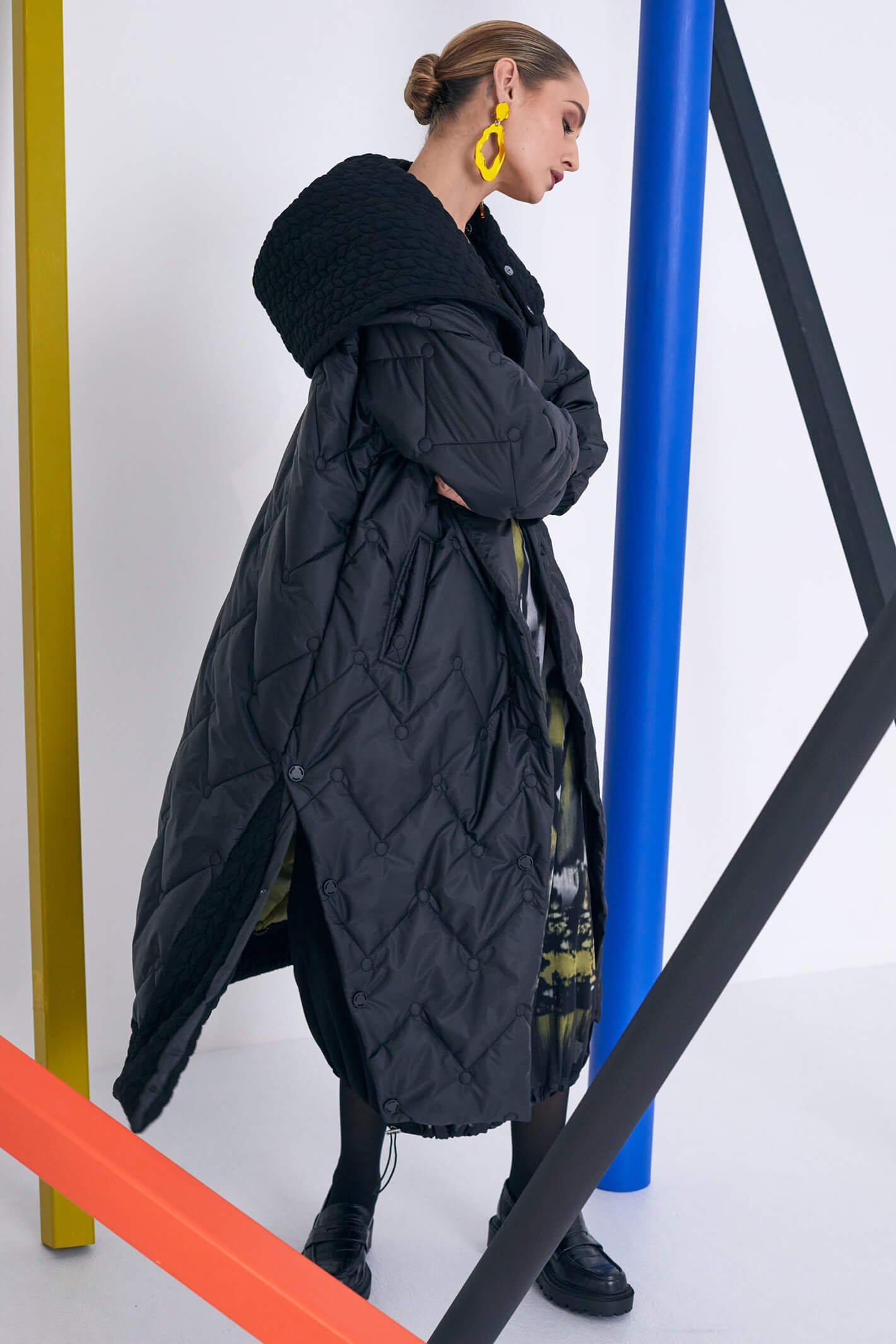 Black quilted cheap coat with hood