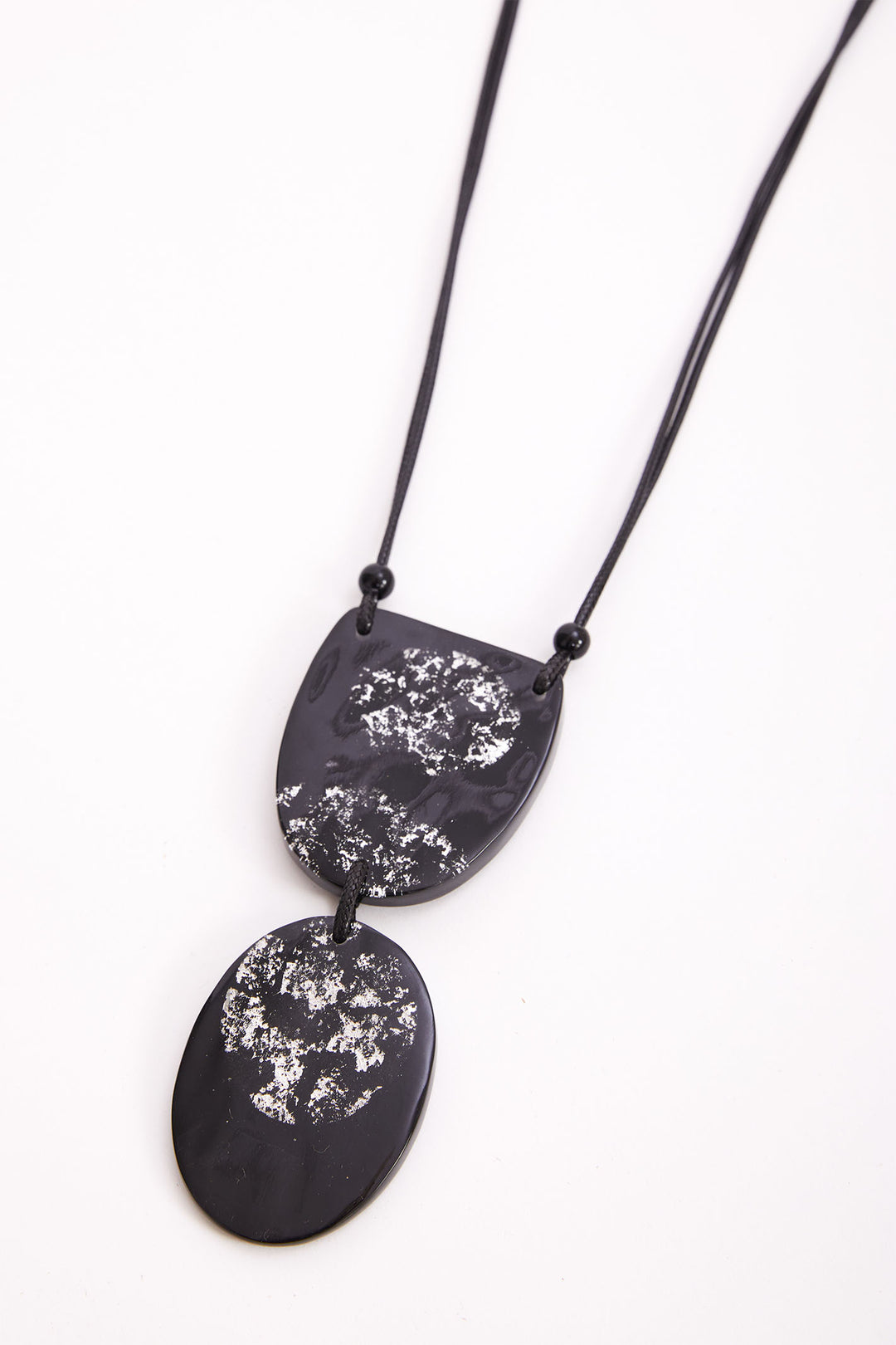 Naya Print Flat Stone Necklace Black Silver NAW24305 - Olivia Grace Fashion