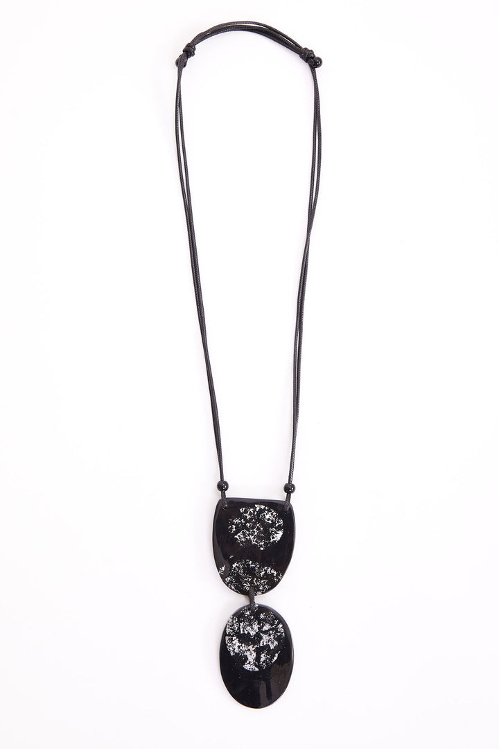 Naya Print Flat Stone Necklace Black Silver NAW24305 - Olivia Grace Fashion