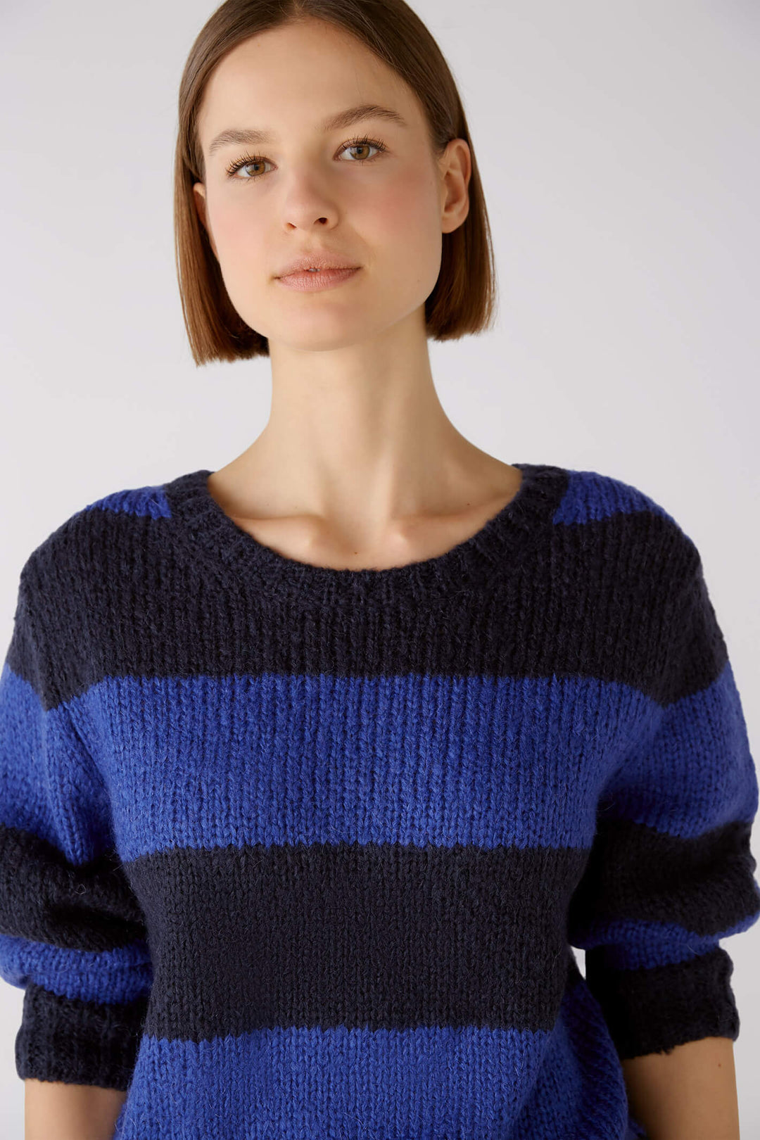 Oui 79633 Blue Stripe Wide Neck Long Sleeve Jumper - Olivia Grace Fashion