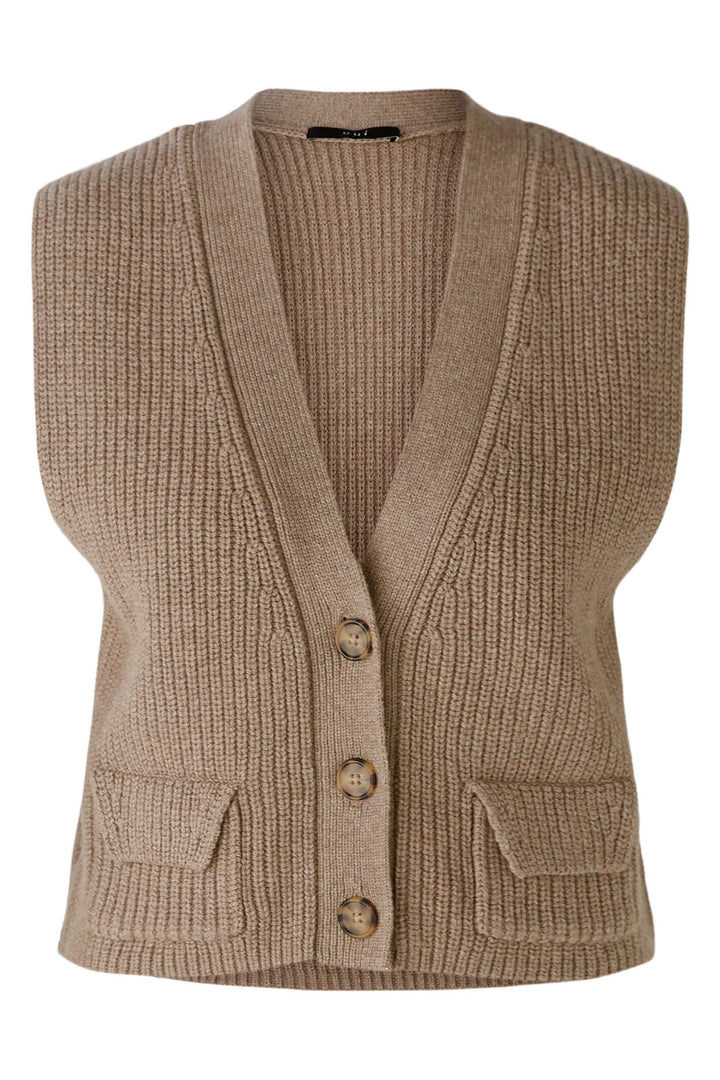 Oui 80082 Taupe Melange Knit Waistcoat Cardigan - Olivia Grace Fashion