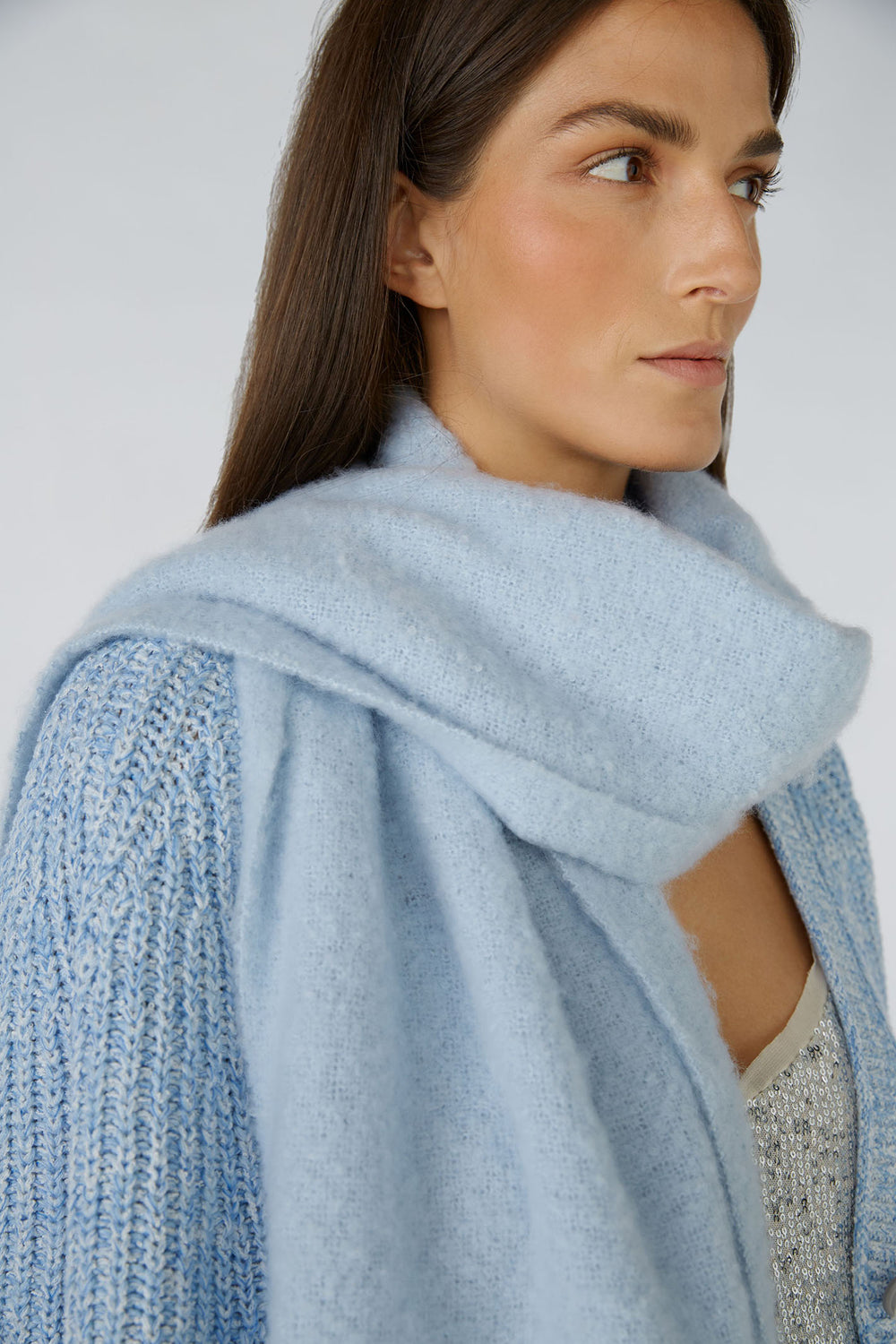 Oui 86154 Light Blue Tassle Scarf - Olivia Grace Fashion