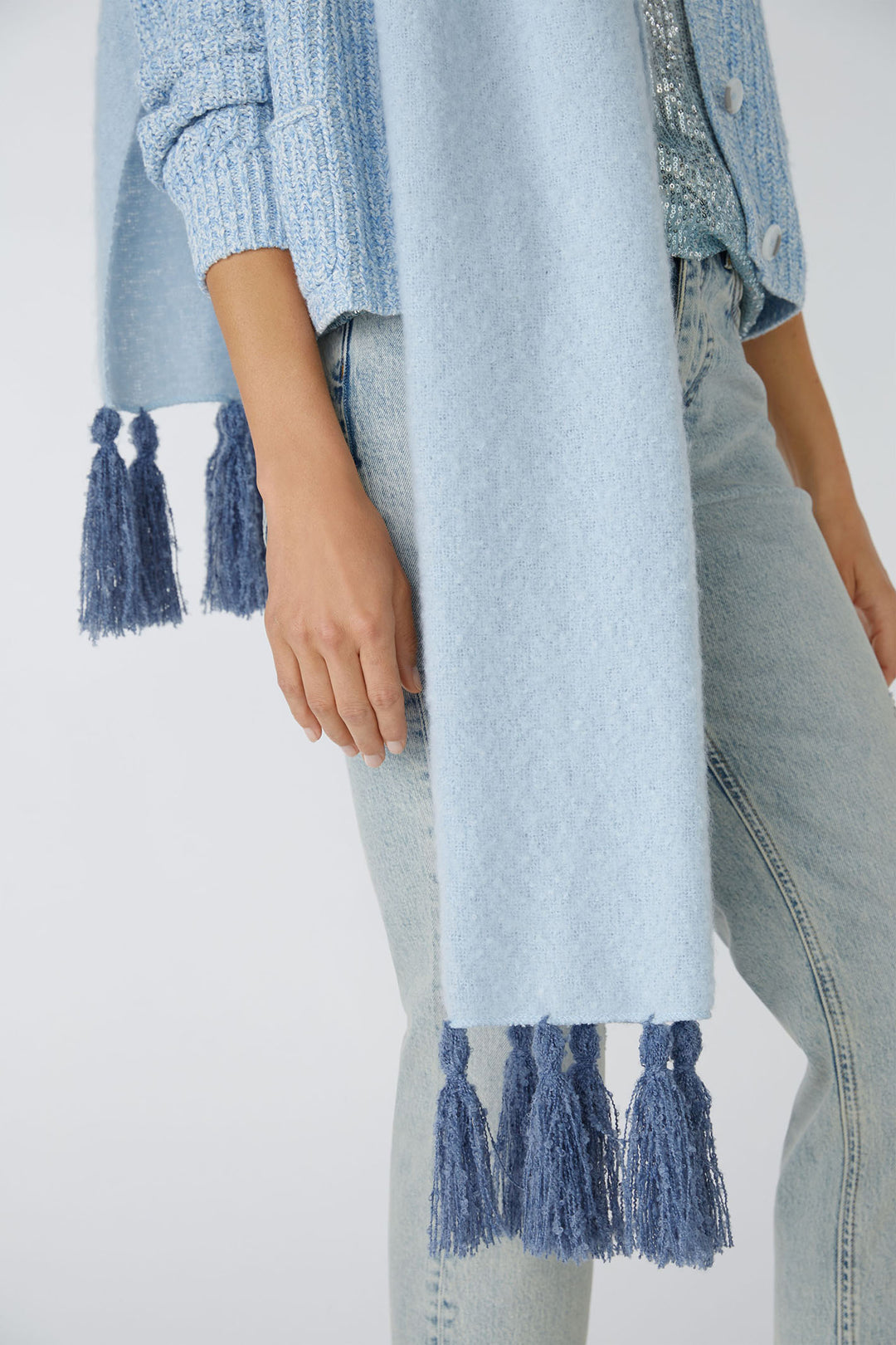 Oui 86154 Light Blue Tassle Scarf - Olivia Grace Fashion