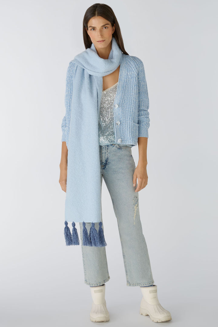 Oui 86154 Light Blue Tassle Scarf - Olivia Grace Fashion