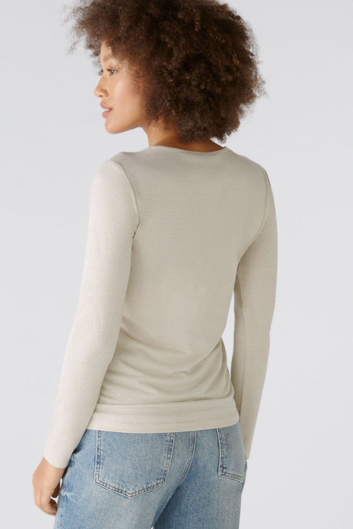 Oui Top Light Beige Melange Long Sleeve 86191-7065 - Olivia Grace Fashion