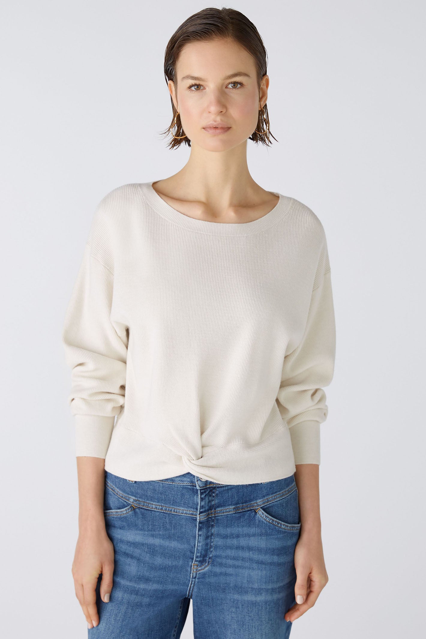 Oui 86645 Offwhite Wide Neck Knot Front Jumper