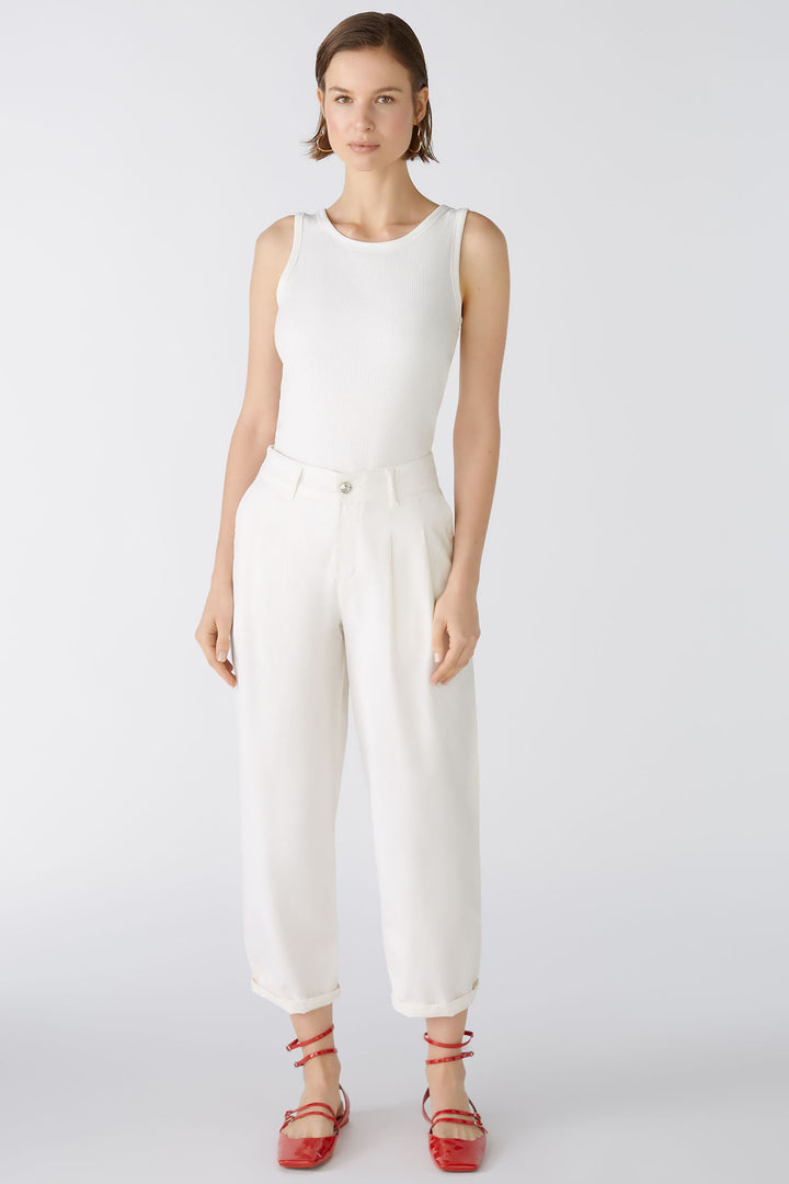 Oui 87175 Offwhite Relaxed Fit Trousers - Olivia Grace Fashion