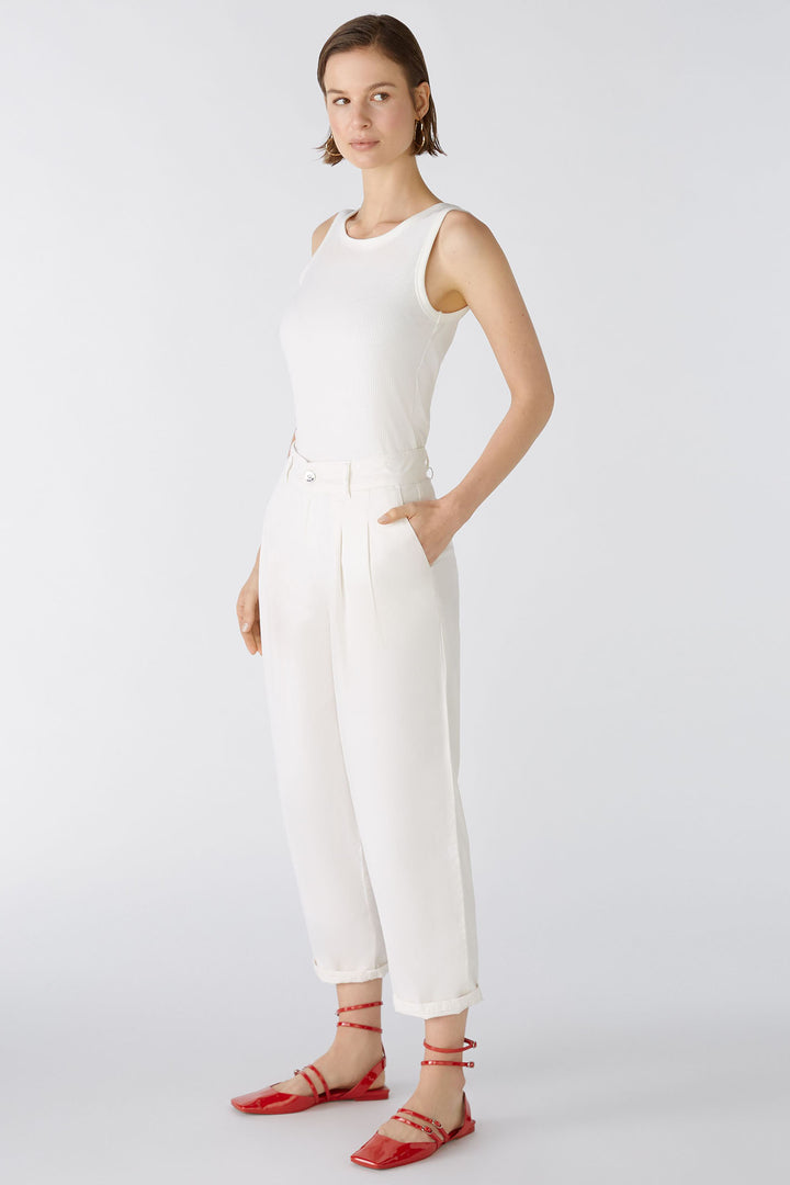 Oui 87175 Offwhite Relaxed Fit Trousers - Olivia Grace Fashion