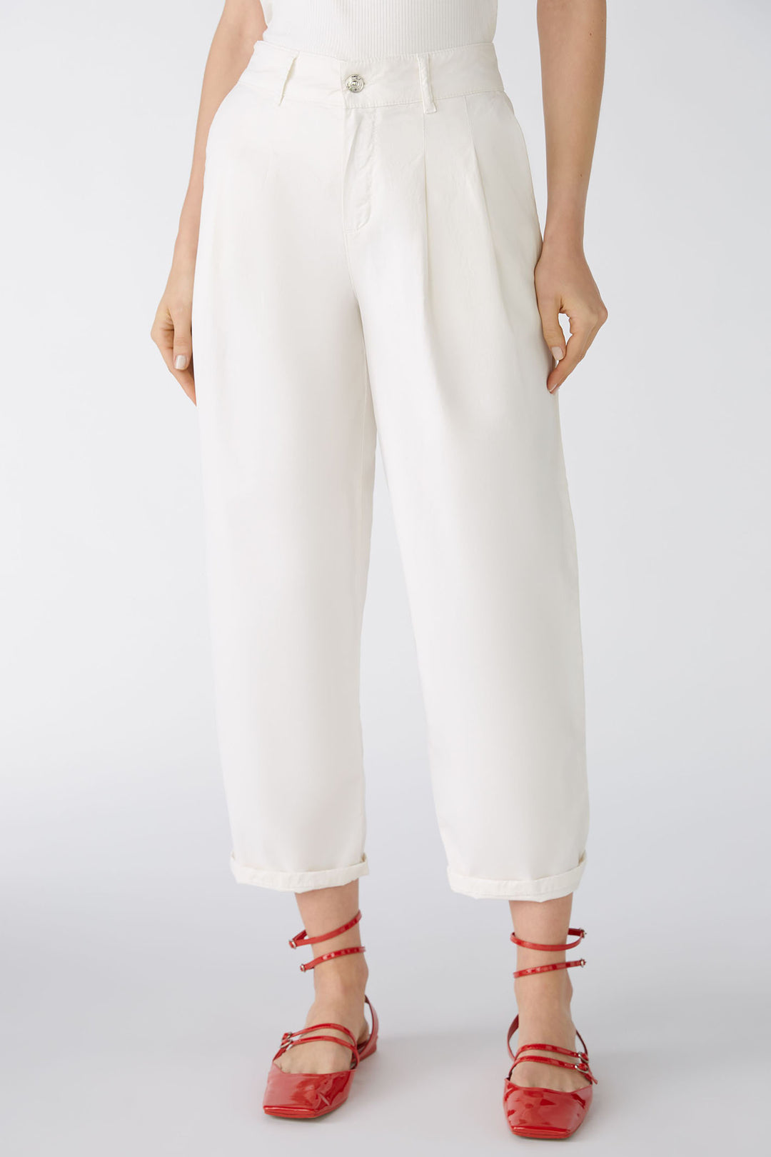 Oui 87175 Offwhite Relaxed Fit Trousers - Olivia Grace Fashion