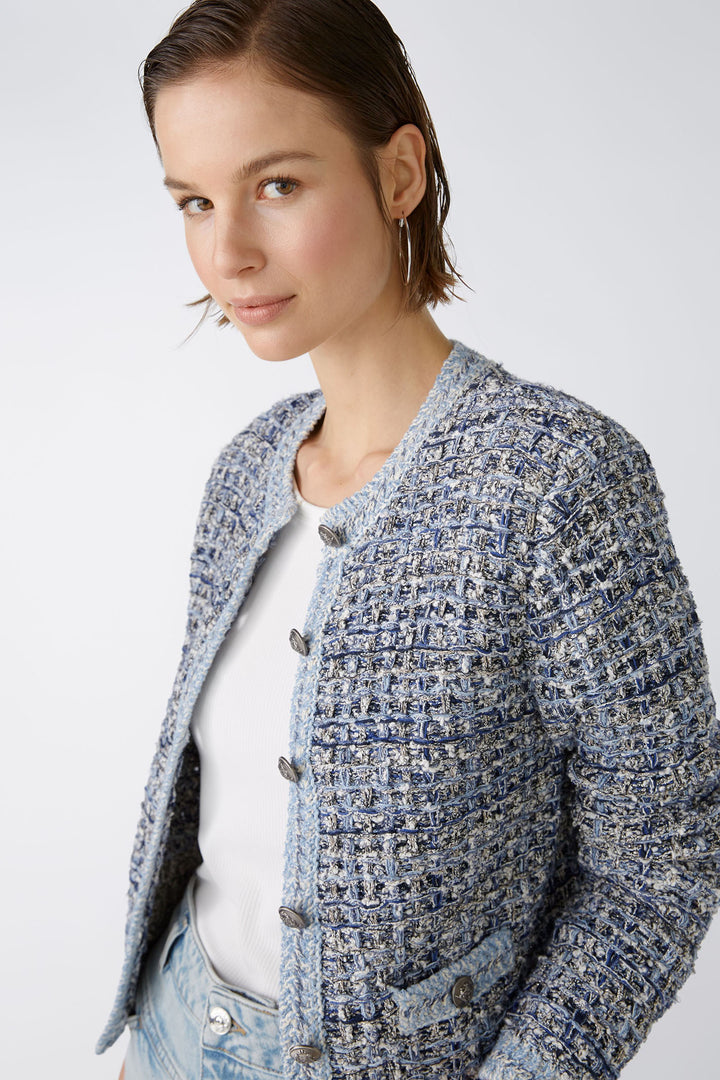 Oui 87825 Blue Chanel Inspired Knitted Cardigan - Olivia Grace Fashion