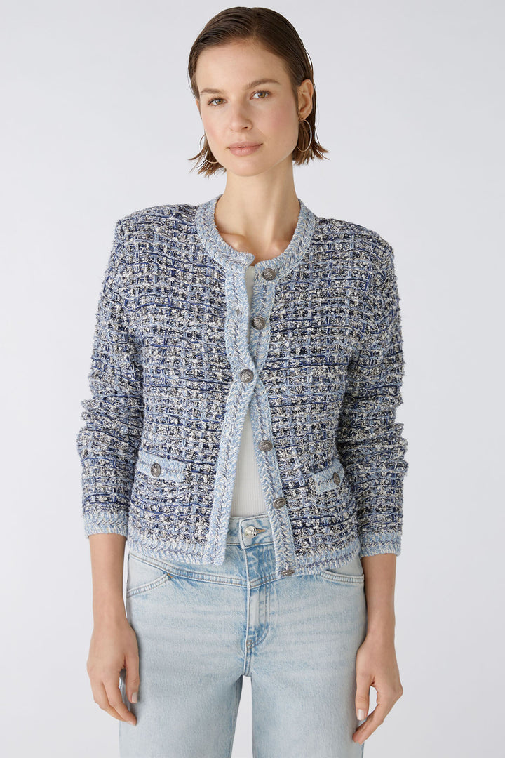 Oui 87825 Blue Chanel Inspired Knitted Cardigan - Olivia Grace Fashion