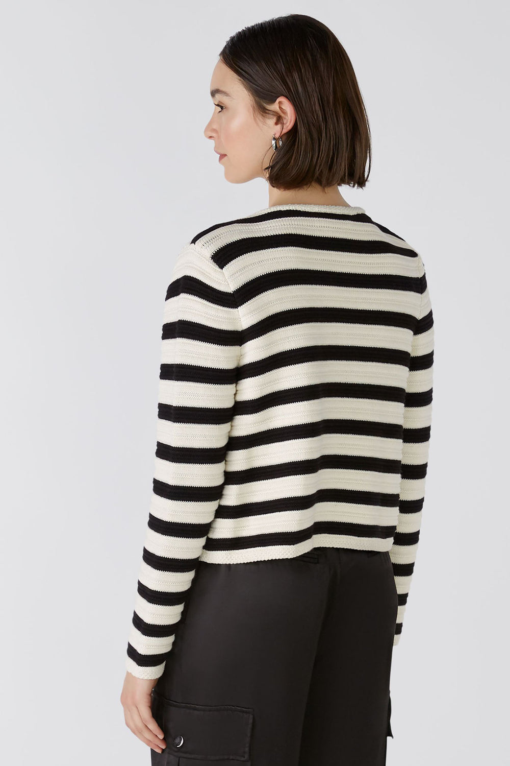 Oui 88263 Off White Black Striped Button Front Cardigan - Olivia Grace Fashion