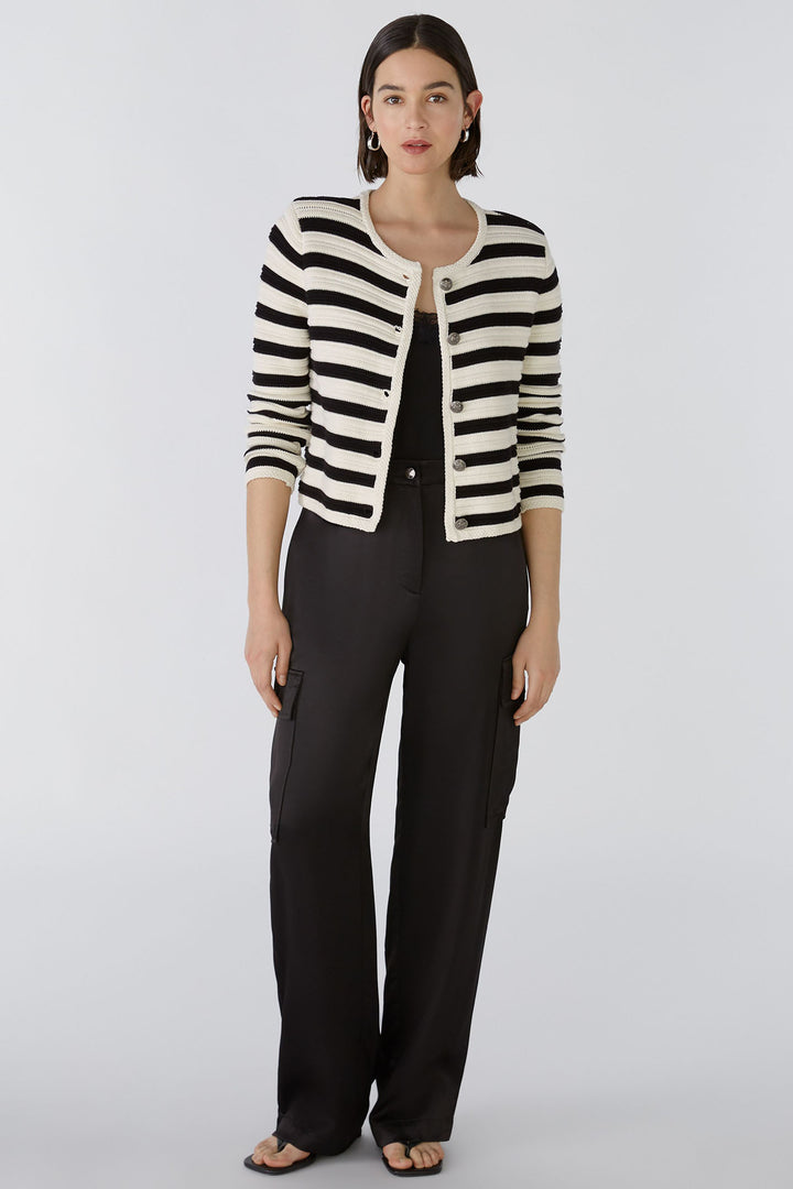 Oui 88263 Off White Black Striped Button Front Cardigan - Olivia Grace Fashion