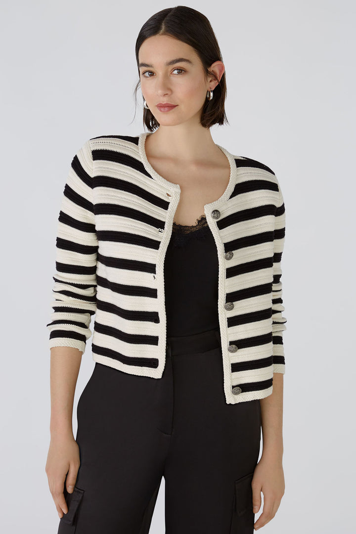 Oui 88263 Off White Black Striped Button Front Cardigan - Olivia Grace Fashion