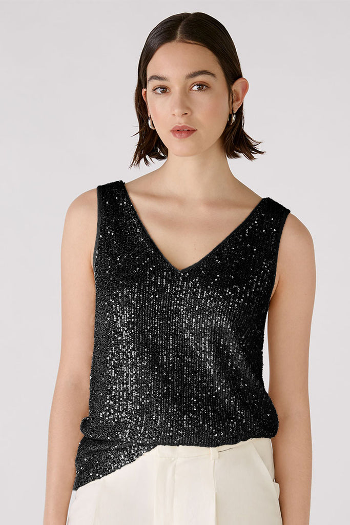 Oui 88306 Off Black Sequin Vest Top