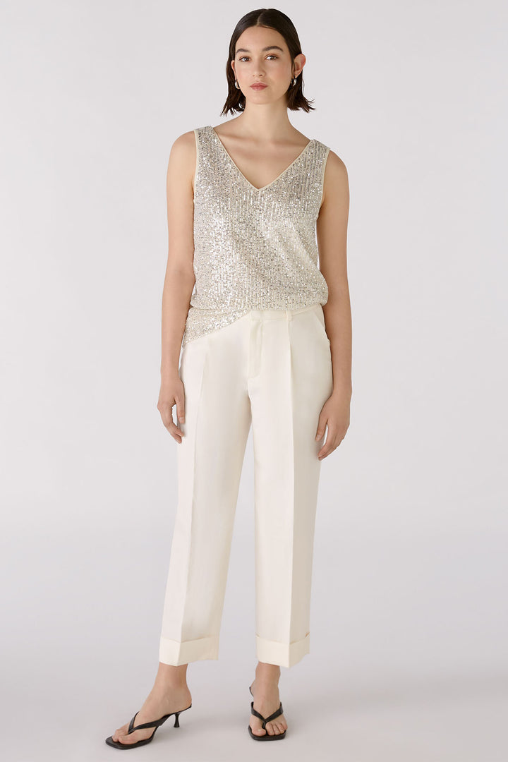 Oui 88306 Off White Silver Sequin Vest Top - Olivia Grace Fashion