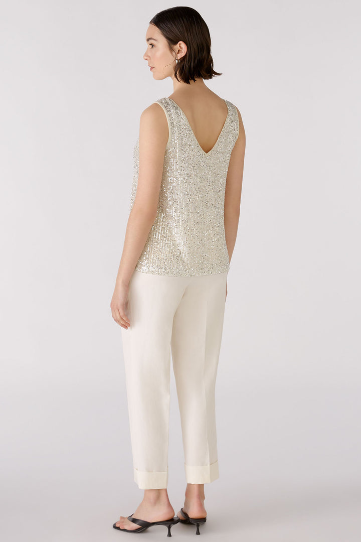 Oui 88306 Off White Silver Sequin Vest Top - Olivia Grace Fashion