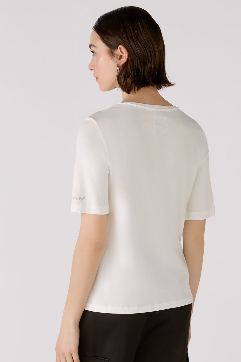 Oui 88313 Cloud Dancer White Beaded Flower T-Shirt - Olivia Grace Fashion