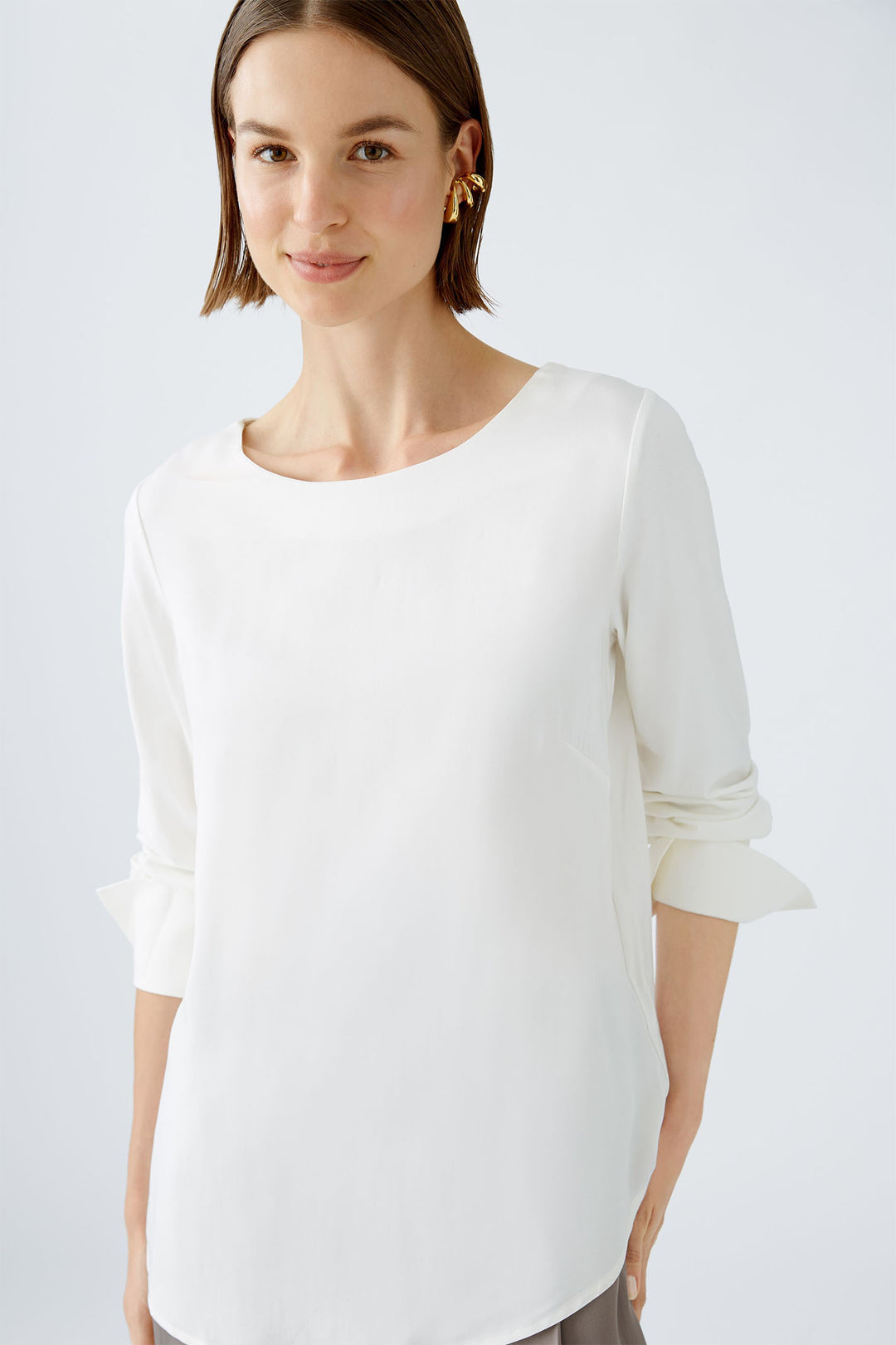 Oui 89271 White Round Necked Blouse - Olivia Grace Fashion