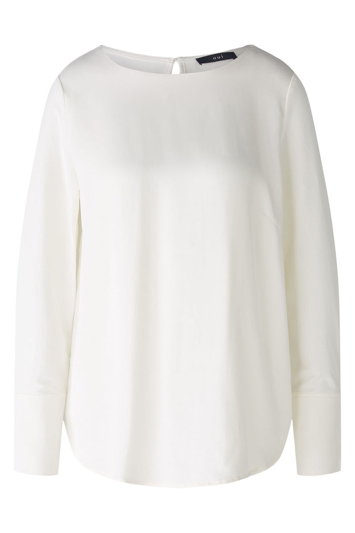 Oui 89271 White Round Necked Blouse - Olivia Grace Fashion