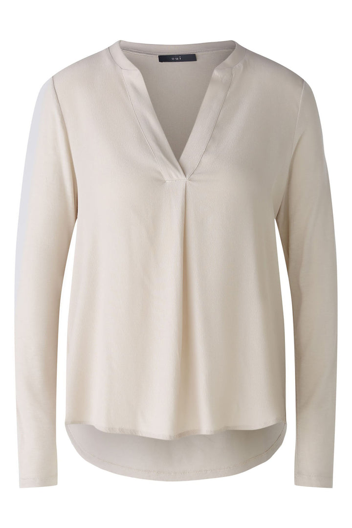 Oui 89643 Light Stone V Neck Blouse - Olivia Grace Fashion