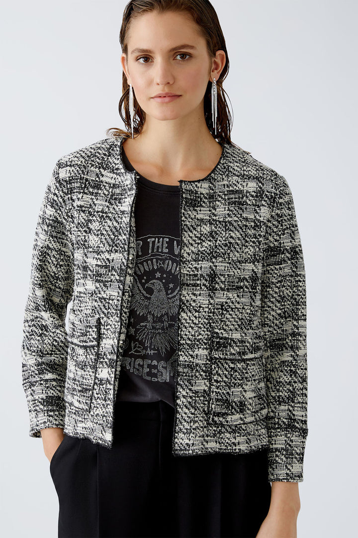 Oui Jacket White Black Check Slub Knit 90192-0109 - Olivia Grace 