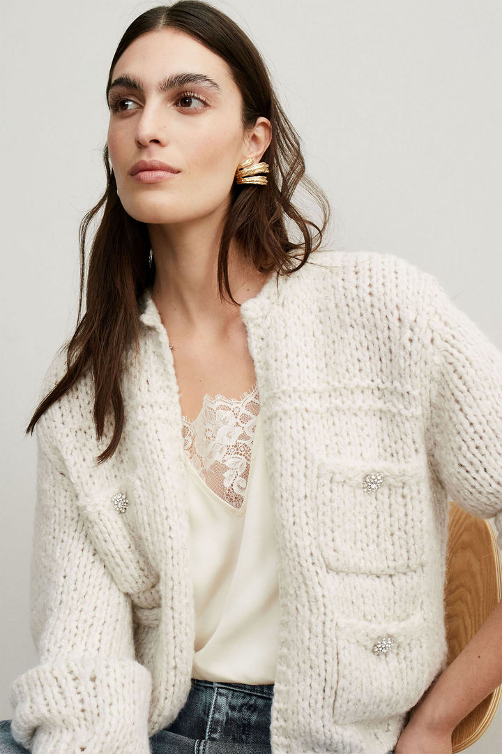 Oui Cardigan Chunky Knit Light Beige Melange 90614 7065 - Olivia Grace Fashion