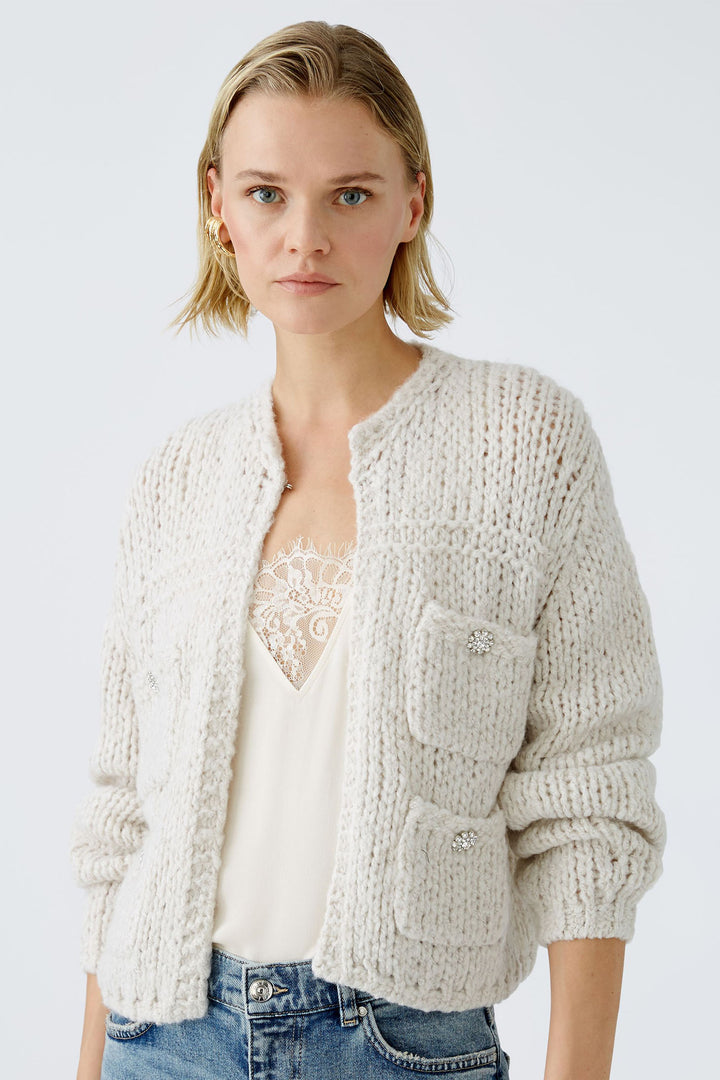 Oui Cardigan Chunky Knit Light Beige Melange 90614 7065 - Olivia Grace Fashion