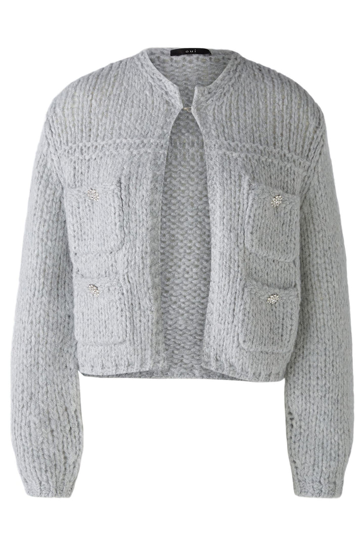 Oui Cardigan Chunky Knit Light Grey 90614 9181 - Olivia Grace Fashion