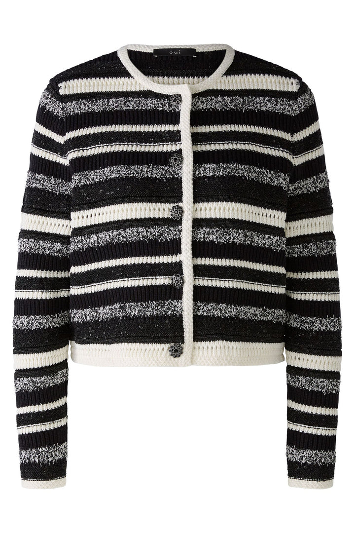 Oui Cardigan Striped White Black 90616 0109 - Olivia Grace Fashion