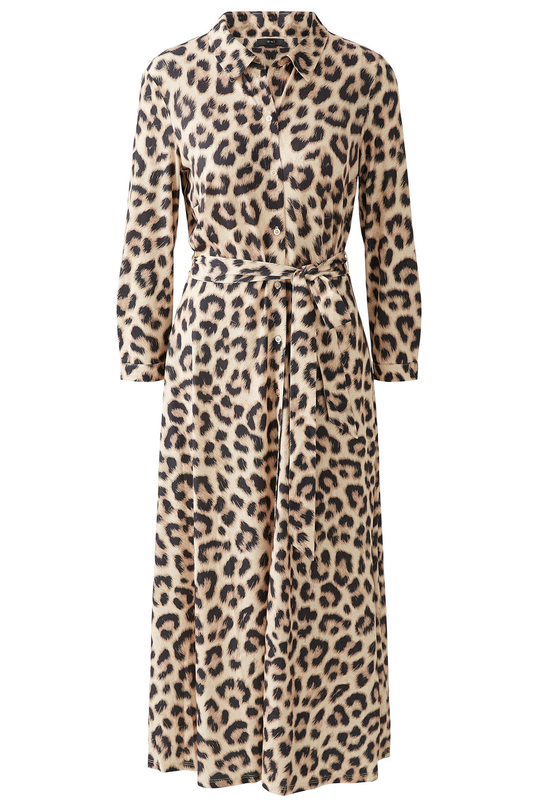 Oui Shirt Dress Midi Animal Print Camel Grey 92524 0749 - Olivia Grace Fashion