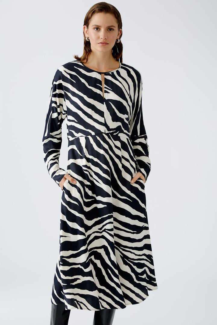 Oui Dress Midi Zebra Print Black Off-White 90633-0991 - Olivia Grace Fashion