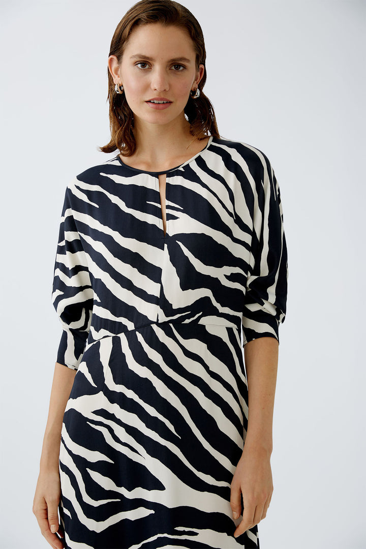 Oui Dress Midi Zebra Print Black Off-White 90633-0991 - Olivia Grace Fashion