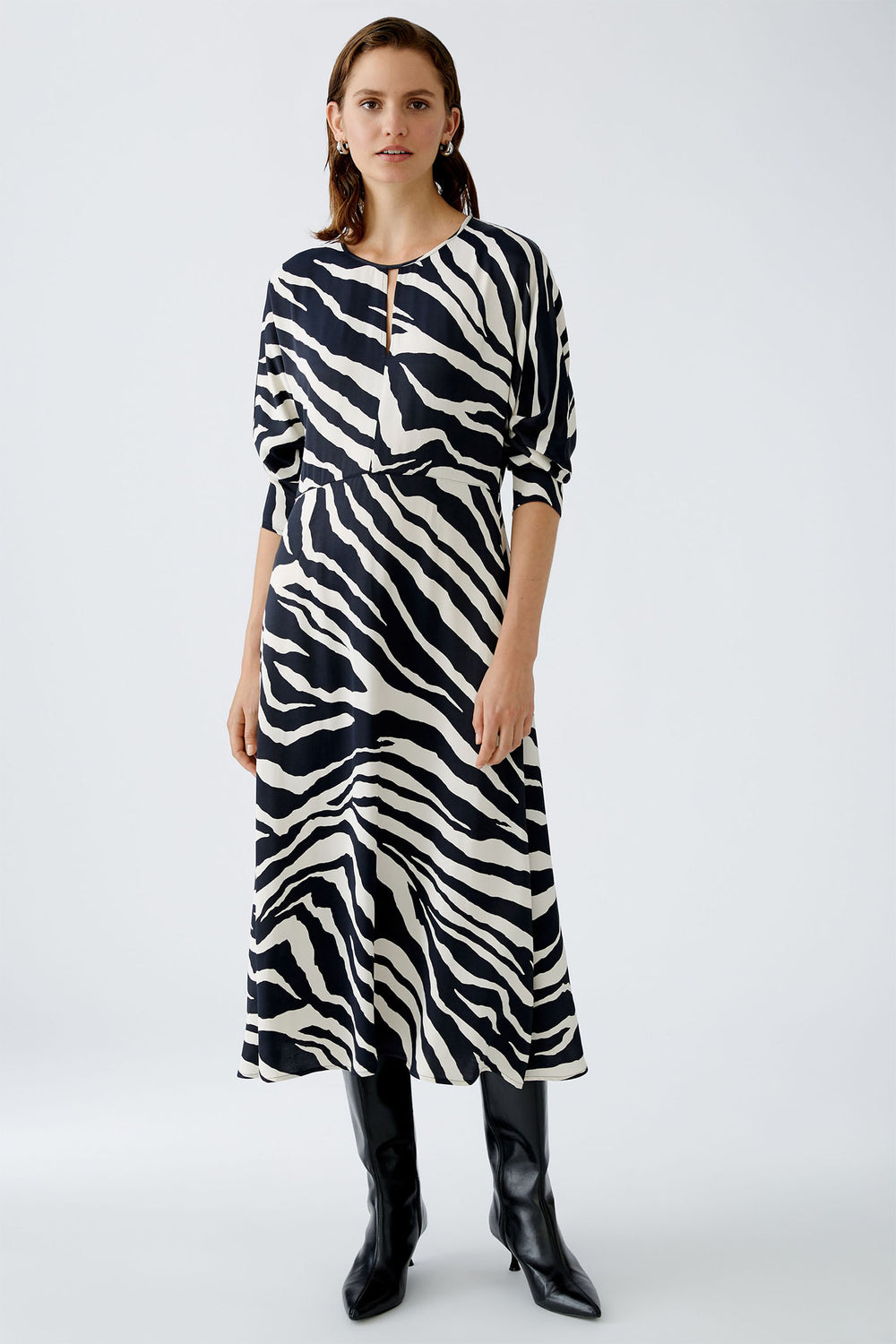 Oui Dress Midi Zebra Print Black Off-White 90633-0991 - Olivia Grace Fashion