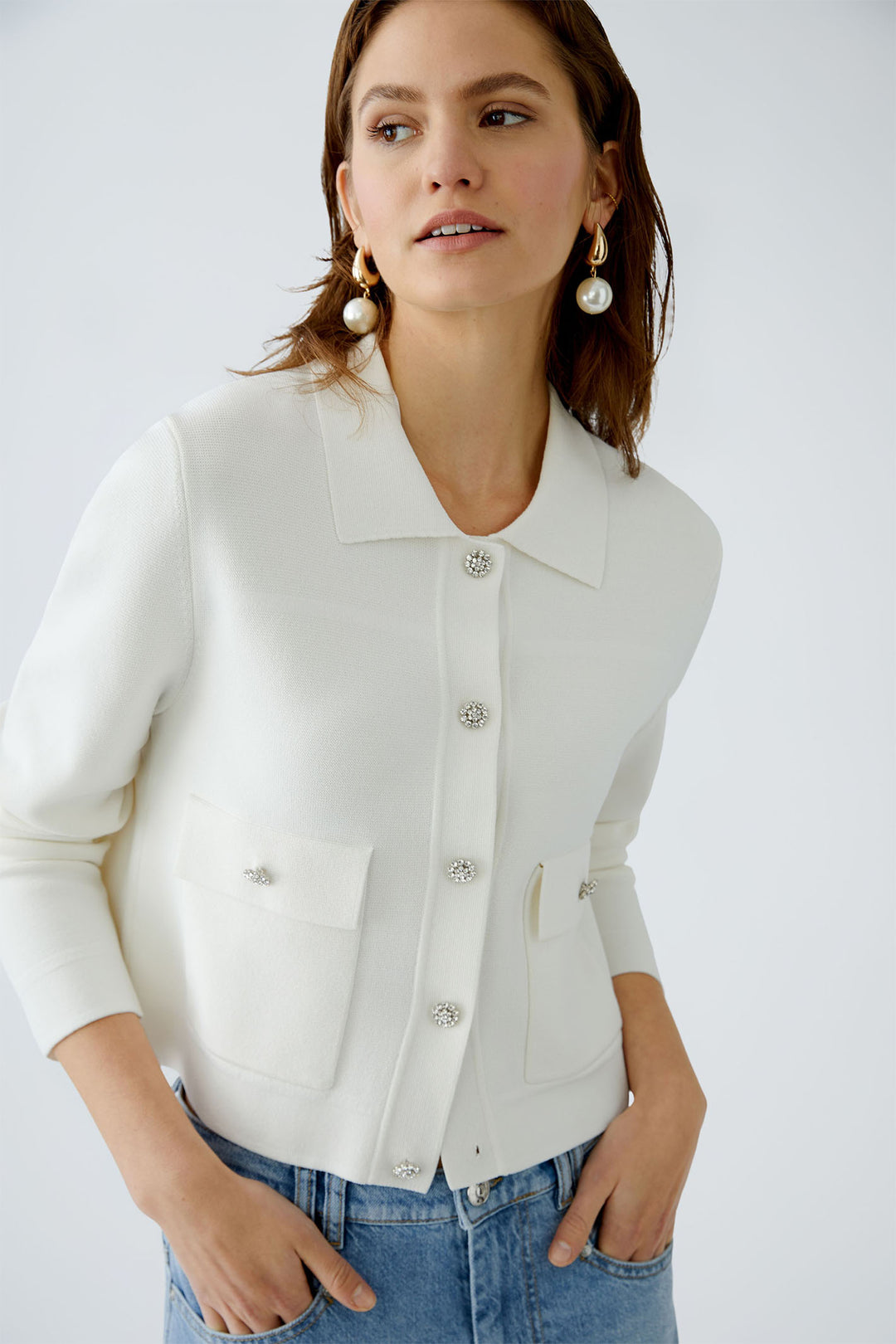 Oui Jacket Knitted Pristine White 92056 1030 - Olivia Grace Fashion