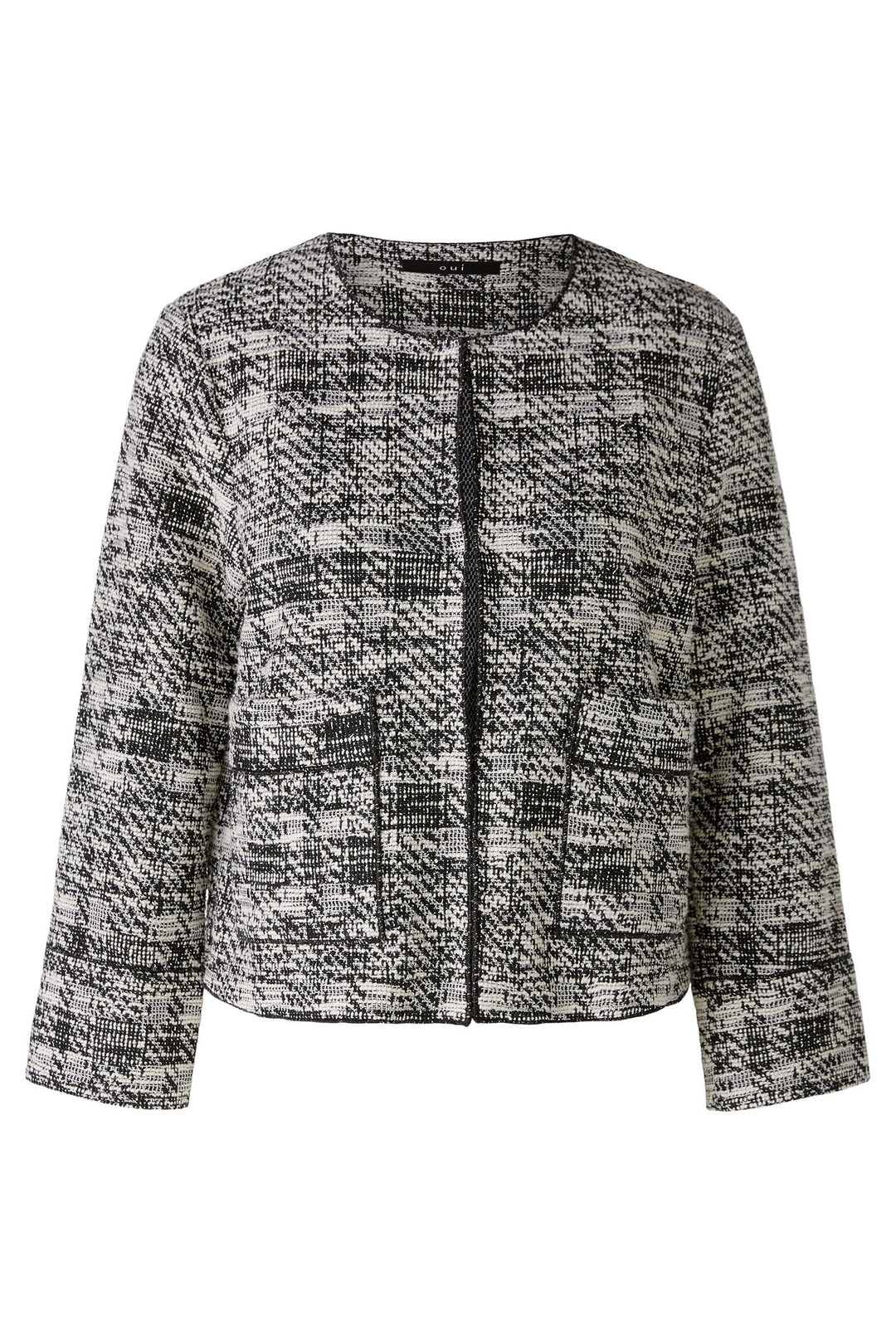 Oui Jacket White Black Check Slub Knit 90192-0109 - Olivia Grace Fashion