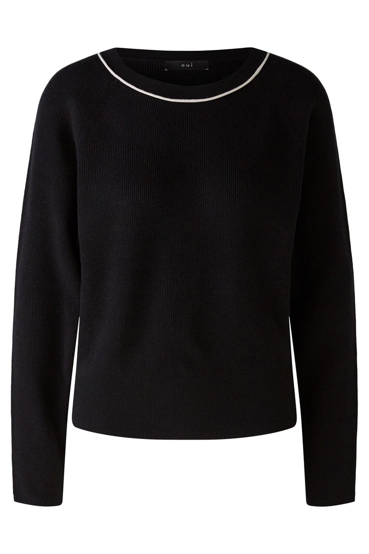 Oui Jumper Black Round Neck 90775 9990 - Olivia Grace Fashion