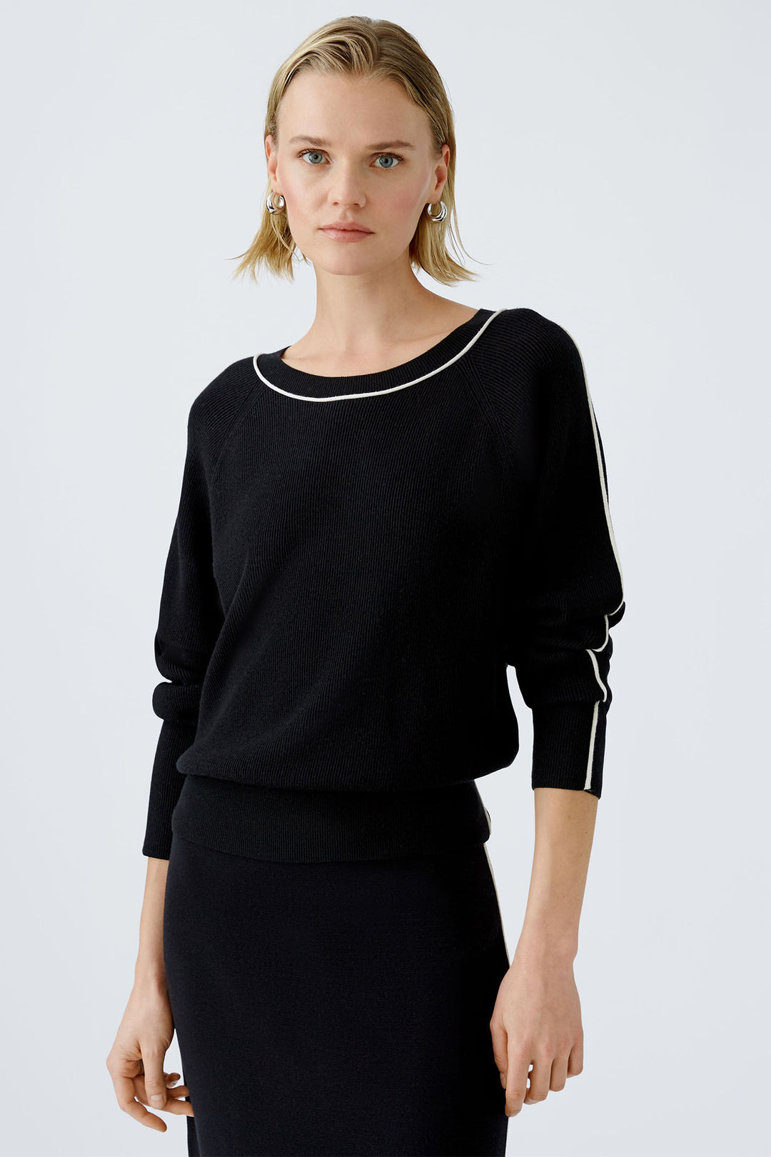 Oui Jumper Black Round Neck 90775 9990 - Olivia Grace Fashion