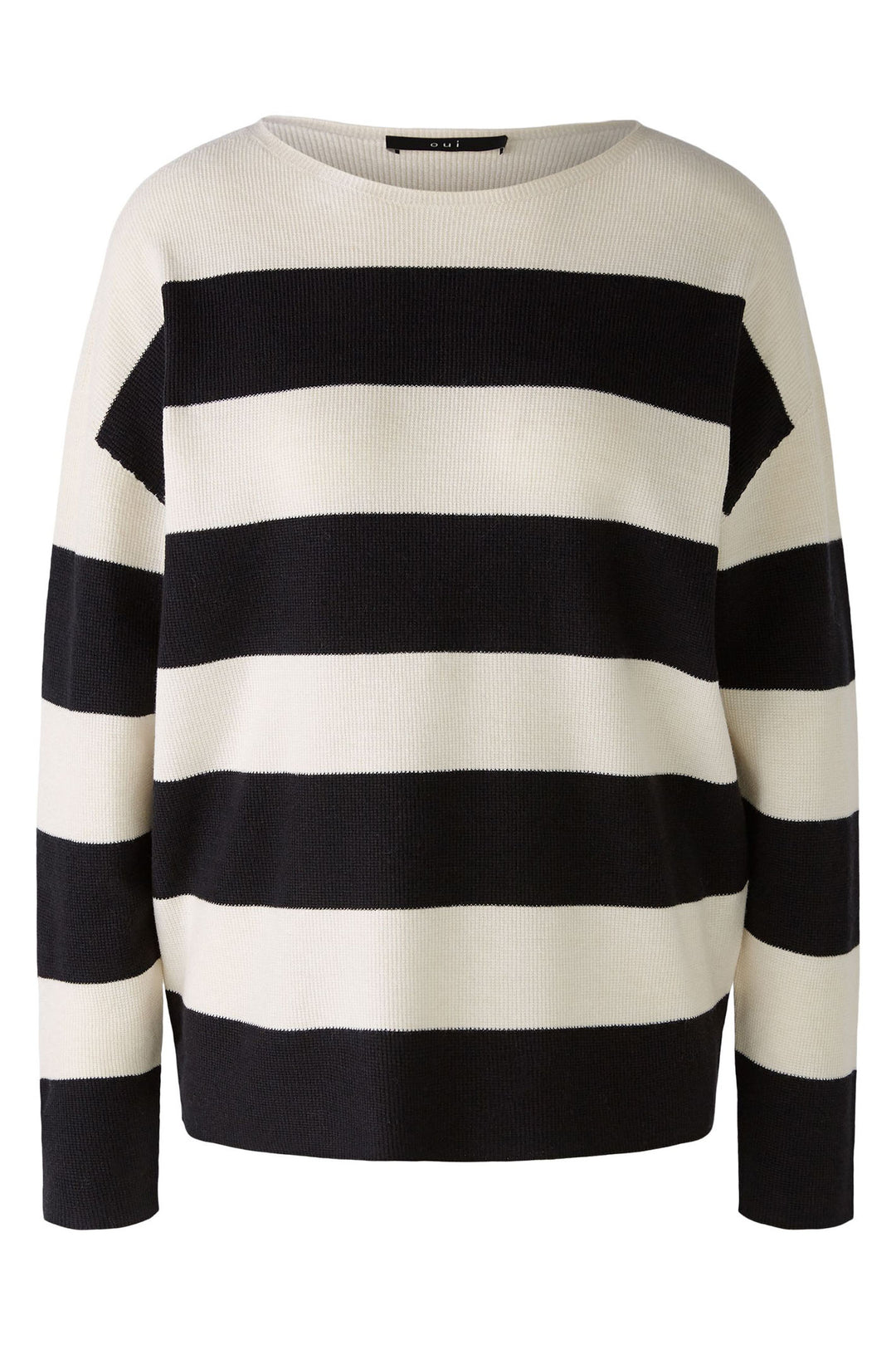 Oui Jumper Striped Black Off-White Boat Neck 91124 0991 - Olivia Grace Fashion