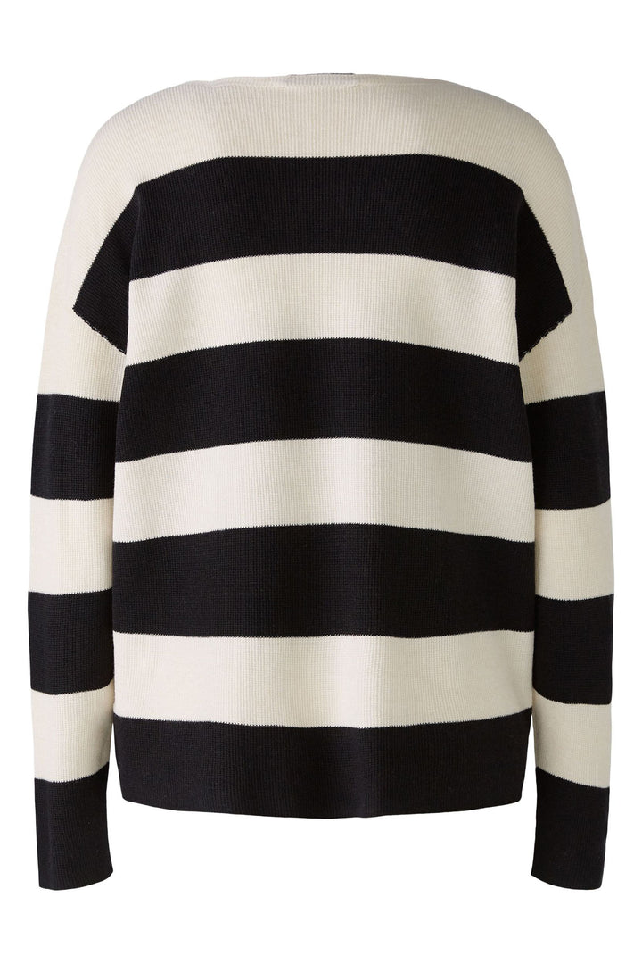 Oui Jumper Striped Black Off-White Boat Neck 91124 0991 - Olivia Grace Fashion