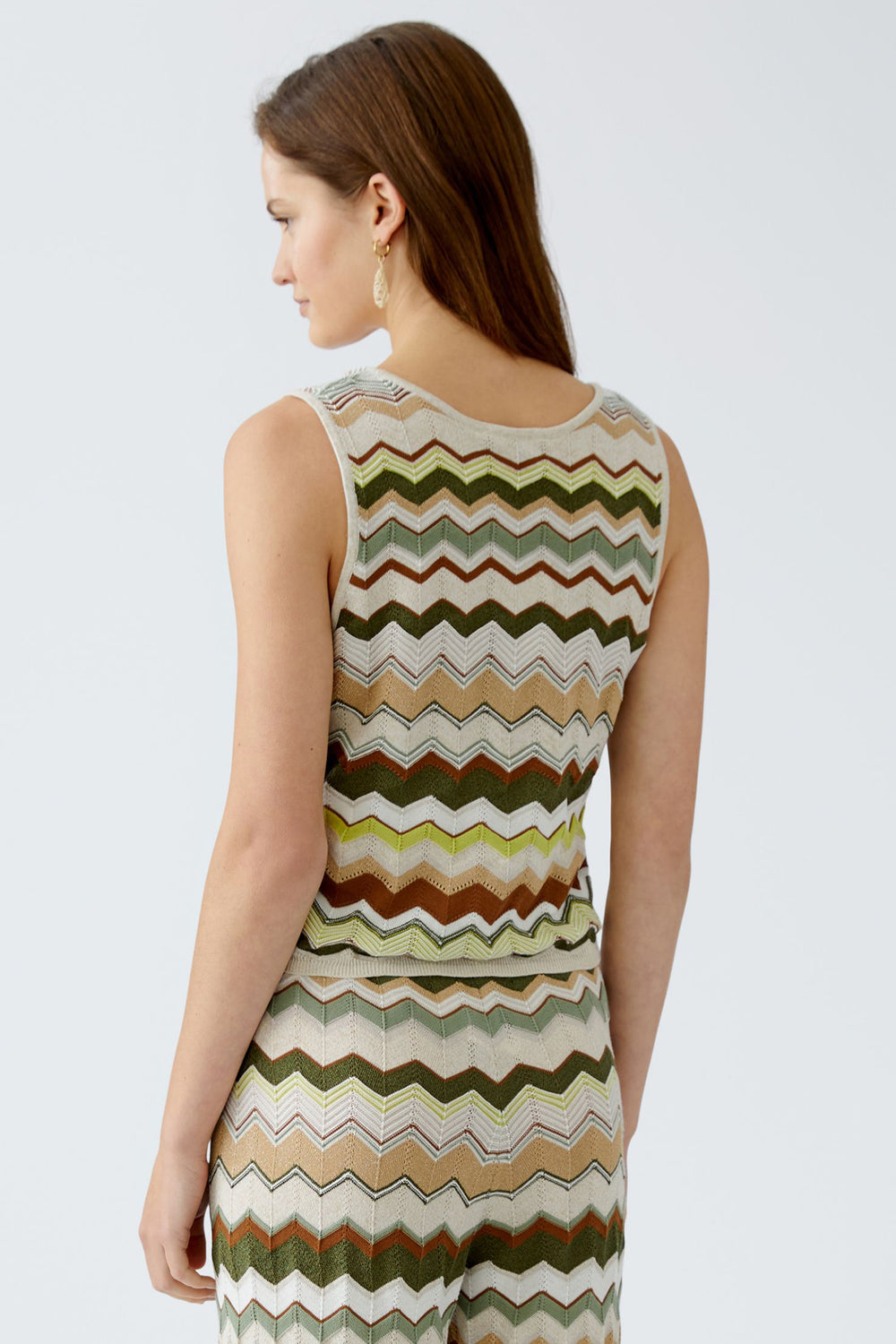 Oui Knitted Top Sleeveless Stripes Light Stone Green 93520 0706 - Olivia Grace Fashion