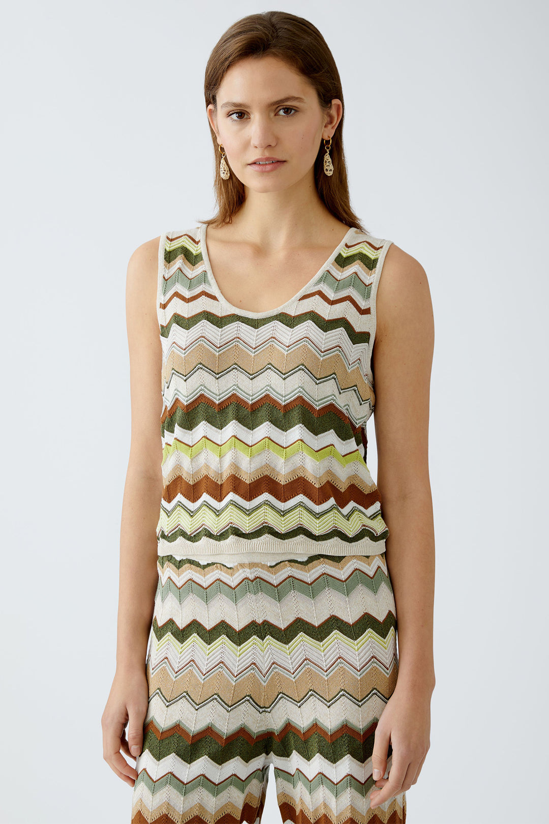 Oui Knitted Top Sleeveless Stripes Light Stone Green 93520 0706 - Olivia Grace Fashion