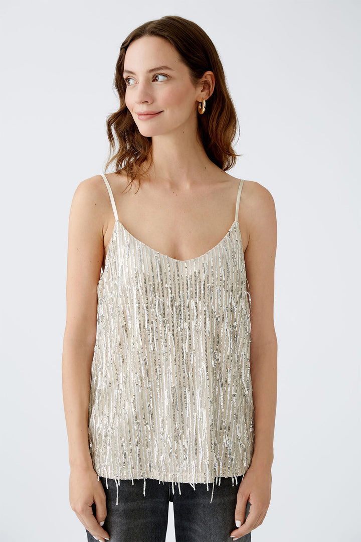 Oui Sequin Spaghetti Top Light Silver 89893-9600 - Olivia Grace Fashion