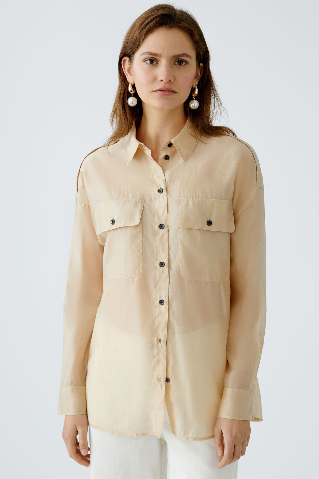 Oui Shirt Doeskin Beige 91884 7196 - Olivia Grace Fashion