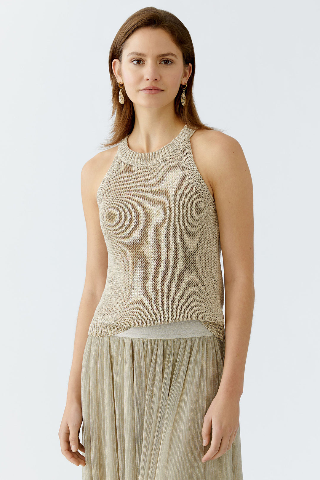 Oui Top Knitted Sleeveless Biscuit Beige 93301 7032 - Olivia Grace Fashion