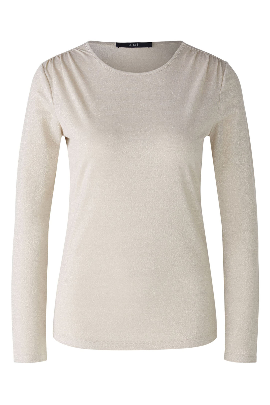 Oui Top Light Beige Melange Long Sleeve 86191-7065 - Olivia Grace Fashion