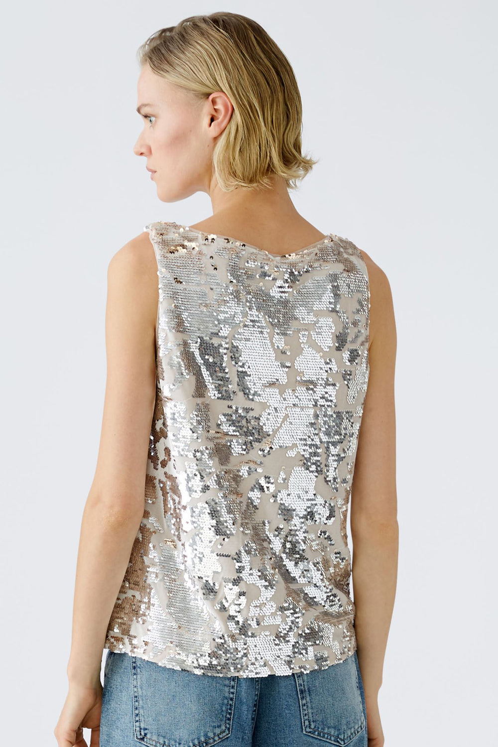 Oui Top Sleeveless Gold Stone Sequin 91039 0767 - Olivia Grace Fashion