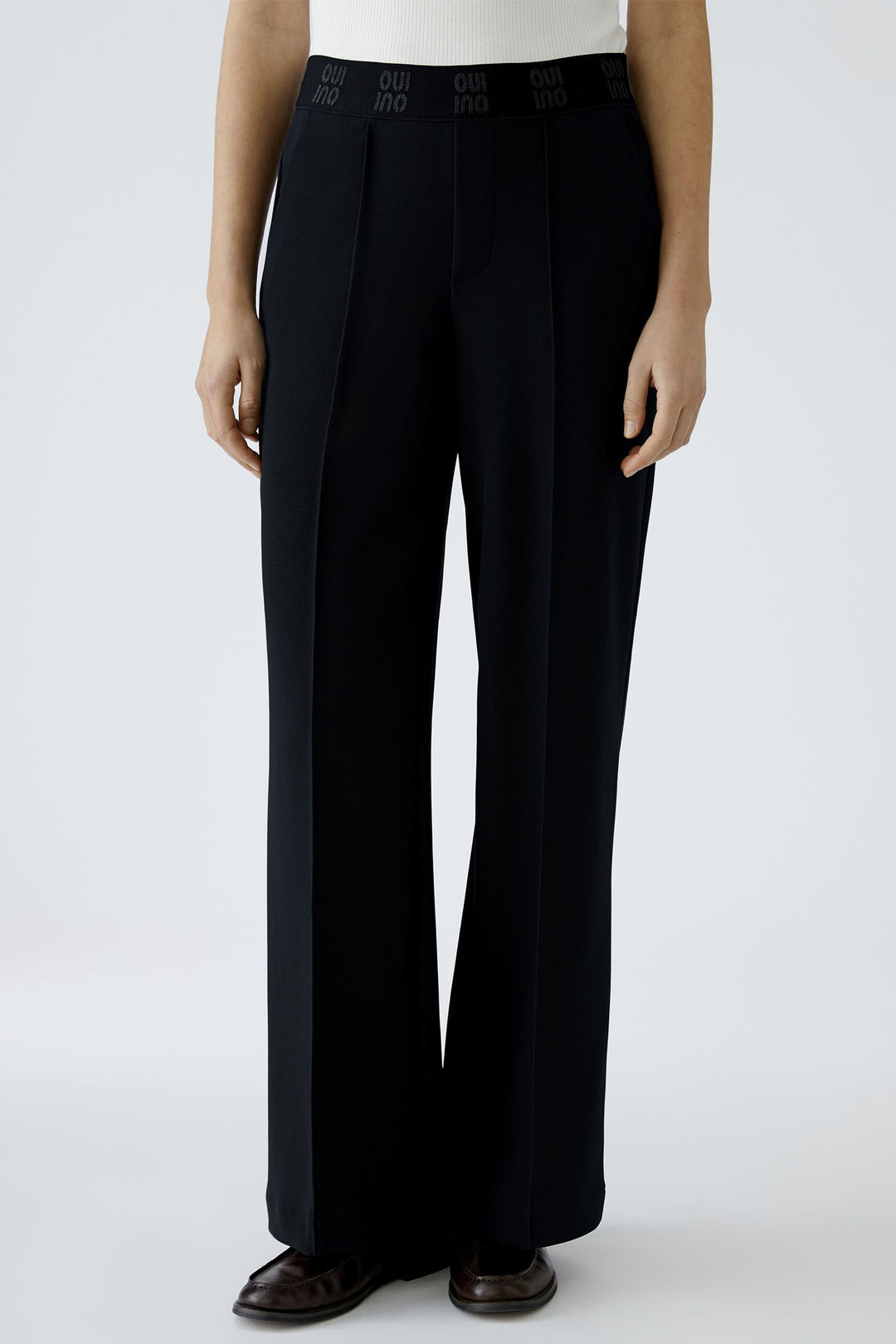 Oui Trousers Pull-On Wide Leg Black 91737 - Olivia Grace Fashion